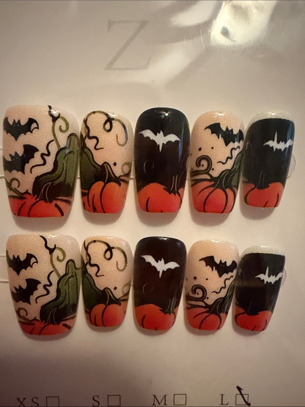 Halloween Pumpkin & Bat Nail Art Set - Black, Orange, Green